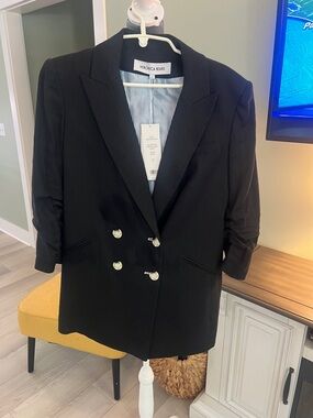 Veronica Beard Black Double-Breasted Blazer with Silver Buttons